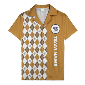 argyle diamond repeat black white custom logo team name hawaiian shirt
