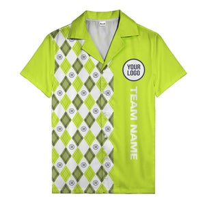 argyle diamond repeat black white custom logo team name hawaiian shirt