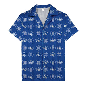 customizable logo & blue hibiscus watercolor hawaiian shirt for men