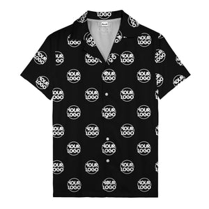 custom logo repeat black white grid hawaiian shirt for men