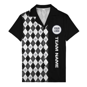 argyle diamond repeat black white custom logo team name hawaiian shirt
