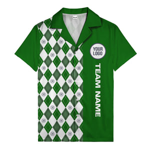 argyle diamond repeat black white custom logo team name hawaiian shirt