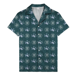 customizable logo & blue hibiscus watercolor hawaiian shirt for men