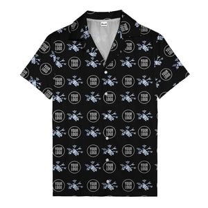 customizable logo & blue hibiscus watercolor hawaiian shirt for men