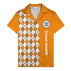 argyle diamond repeat black white custom logo team name hawaiian shirt
