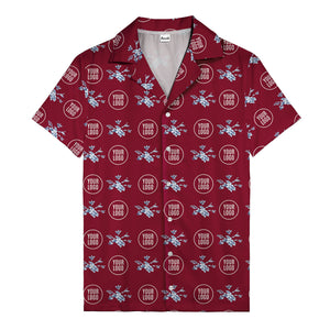 customizable logo & blue hibiscus watercolor hawaiian shirt for men
