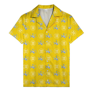 customizable logo & blue hibiscus watercolor hawaiian shirt for men