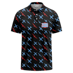 airplane silhouette repeat aviation graphic polo shirt for men