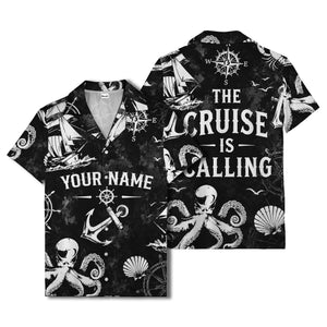 anchor octopus compass nautical adventure hawaiian shirt for men