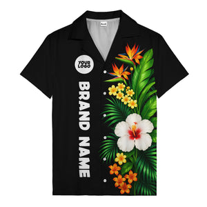 bird of paradise & hibiscus hawaiian shirt with palm leaves