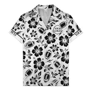 black hibiscus flowers & football silhouettes hawaiian shirt for men