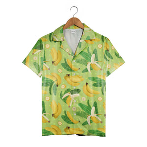 Cartoon Banana and Monstera Hawaiian Shirt on Pale Yellow