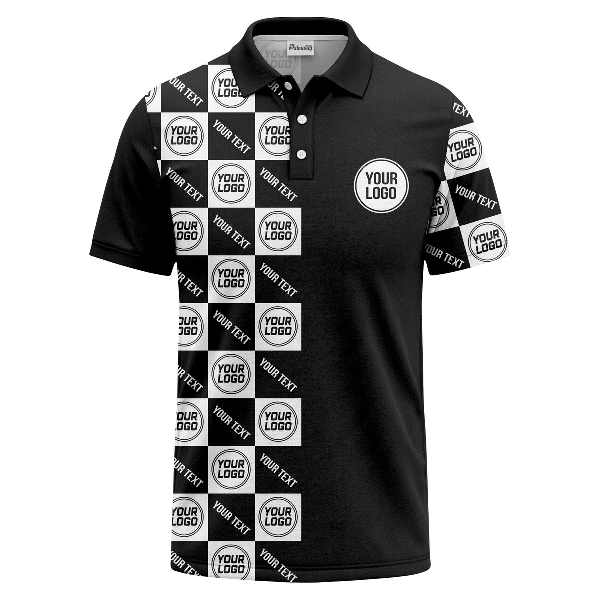 checkerboard repeat logo text black white customizable polo shirt