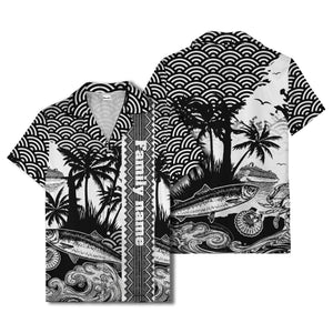 cruise ship & palm trees fish waves aloha hawaiian shirt