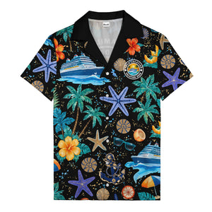 cruise ship palm trees starfish watercolor hawaiian shirt