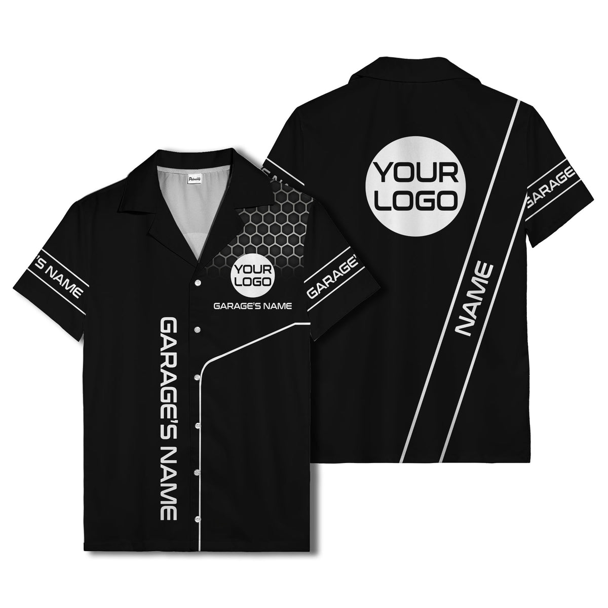 custom logo hexagonal honeycomb automotive hawaiian shirt for men