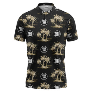 custom multi color tropical palm tree island clouds illustrated golf polo shirt for men