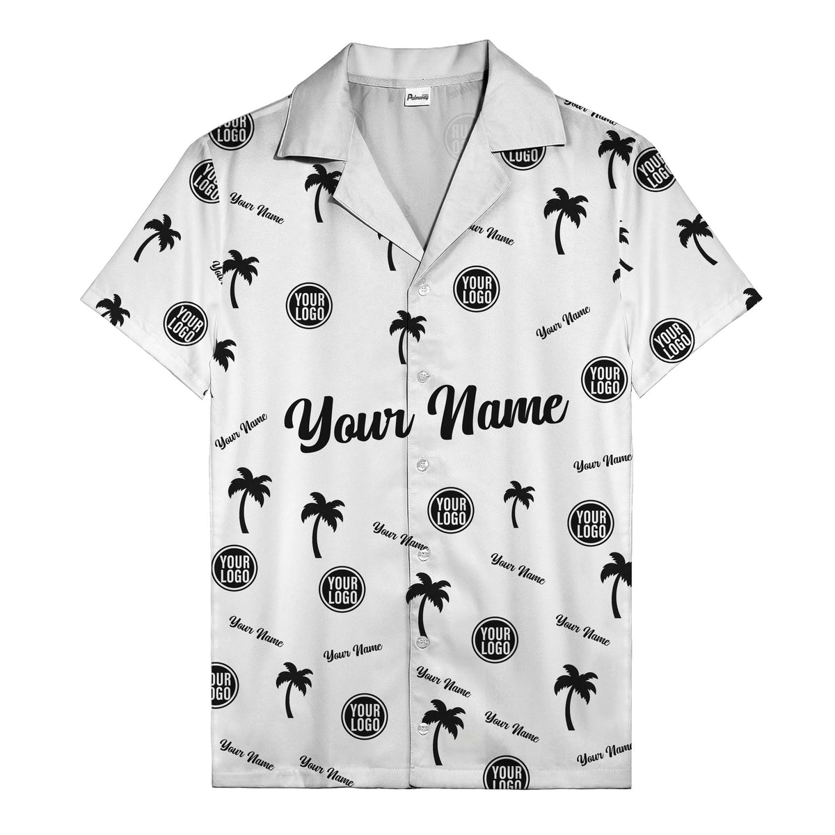 custom palm tree silhouette & name logo black white hawaiian shirt
