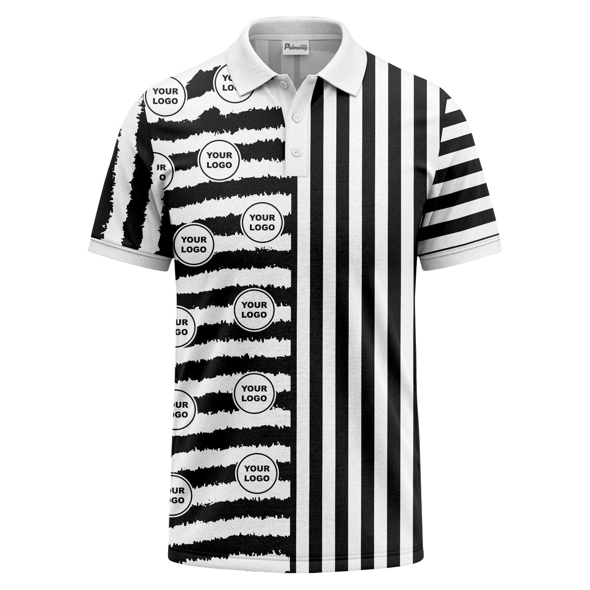customizable black & white stripes with logo circles polo shirt