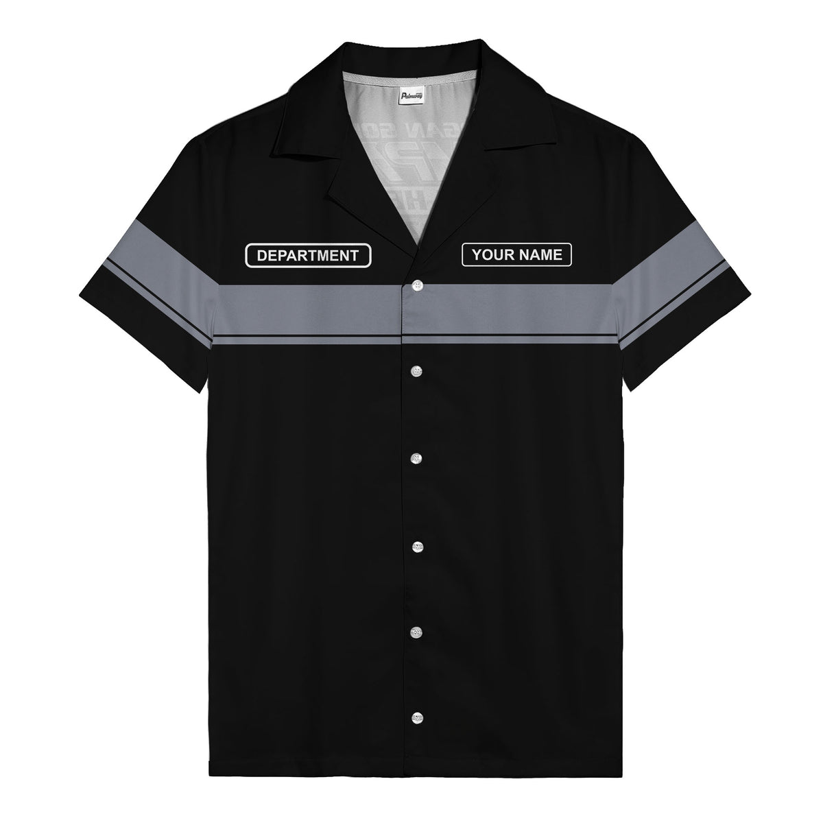 customizable department name gray stripe minimalist hawaiian shirt