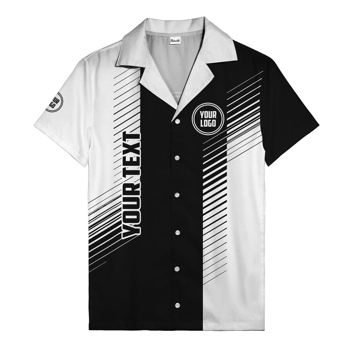 diagonal stripes & custom logo monochrome hawaiian shirt