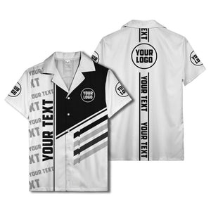 diagonal stripes custom logo repeat graphic hawaiian shirt