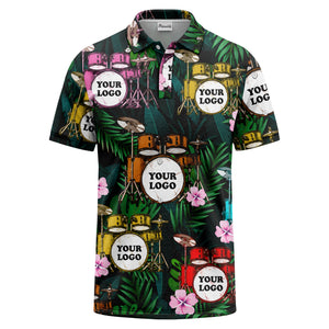 drum kit & hibiscus palm photoreal polo shirt for men