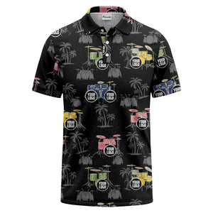 drum kit & palm tree repeat rock band polo shirt for men
