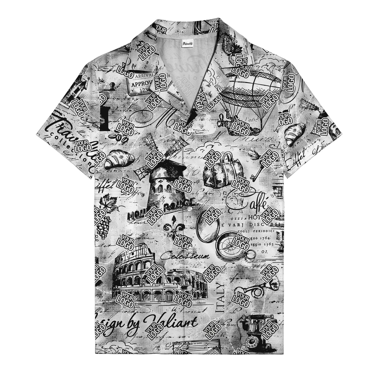 eiffel tower colosseum coffee sketch vintage travel hawaiian shirt