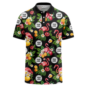 flamingo & lemon watercolor print polo shirt for men