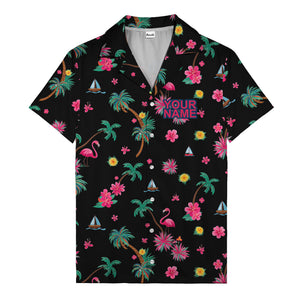flamingo sailboat hibiscus palm watercolor hawaiian shirt