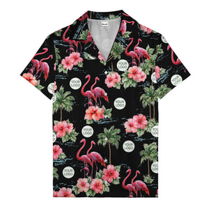 flamingo silhouettes palm trees hibiscus hawaiian shirt for men