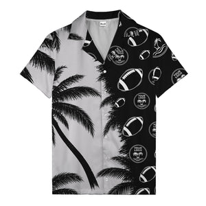 footballs & palm tree silhouettes black white graphic hawaiian shirt