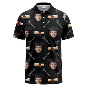 graduation caps & diploma scrolls over personalized faces polo shirt