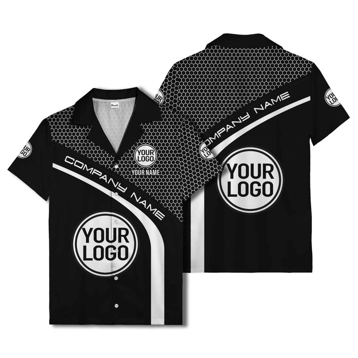 hexagonal grid diagonal stripe hawaiian shirt with custom logo