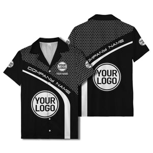 hexagonal grid diagonal stripe hawaiian shirt with custom logo