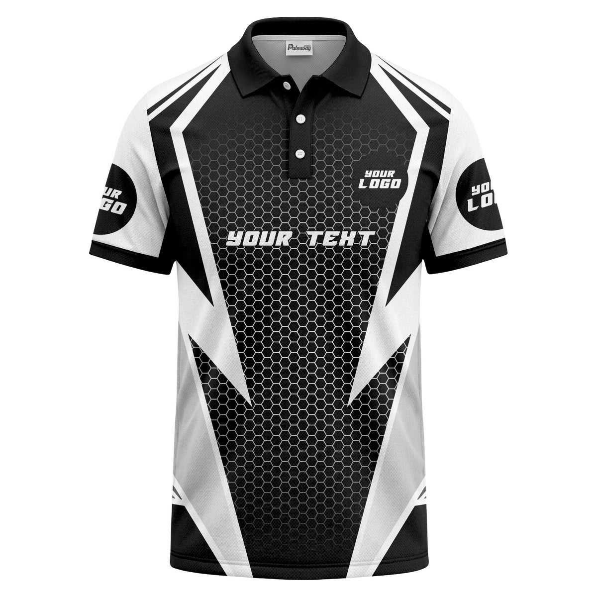 hexagonal grid geometric lines modern tech-inspired polo shirt