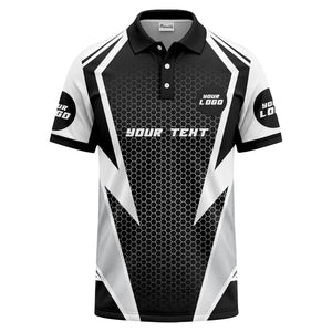 hexagonal grid geometric lines modern tech-inspired polo shirt