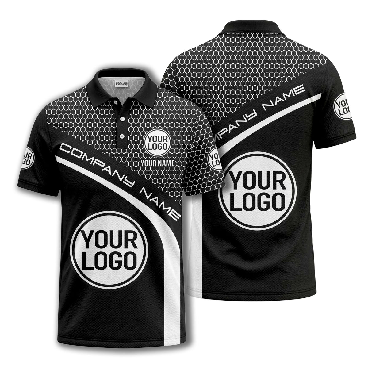 hexagonal grid monogram logo corporate polo shirt for men