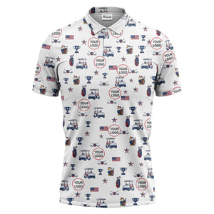 illustrated golf cart trophy flag polo shirt for men