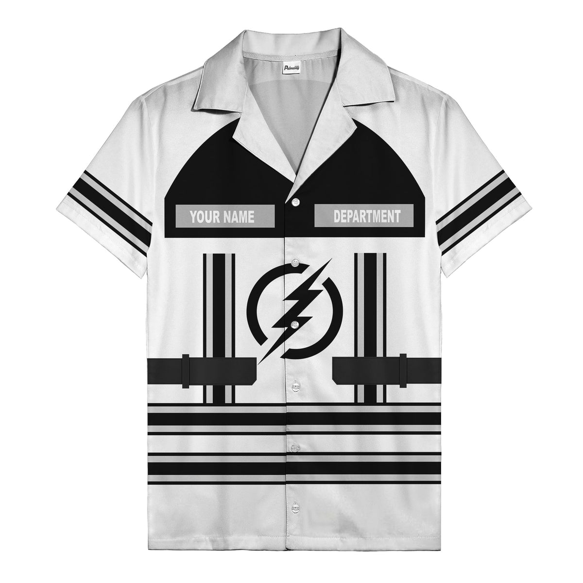 lightning bolt superhero uniform patch hawaiian shirt for men