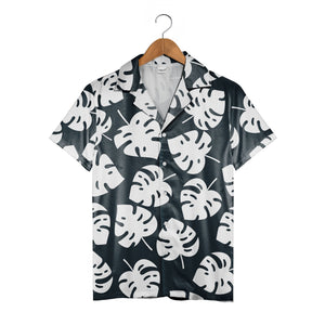 Midnight Blue Monstera Hawaiian Shirt with Clean White Design