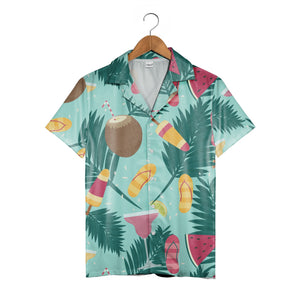 Mint Green Watercolor Coconut Face Hawaiian Shirt with Plumeria Flowers