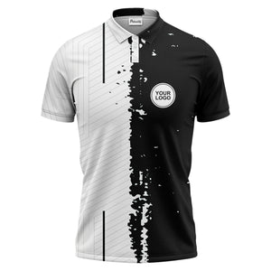 monochrome abstract lines & splatter paint art polo shirt for men