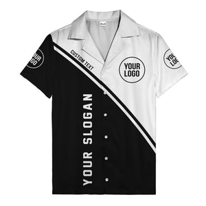 monochrome diagonal stripe custom logo & text hawaiian shirt
