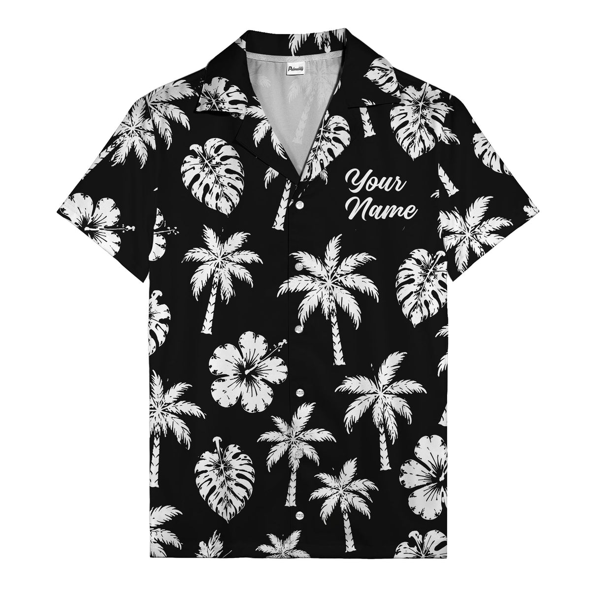 monochrome palm trees and hibiscus hawaiian shirt for men
