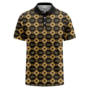 monogrammed gold black diamond repeat luxury polo shirt