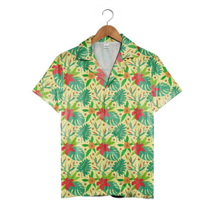 Pale Yellow Monstera Bird of Paradise Hawaiian Shirt with Philodendron Pattern