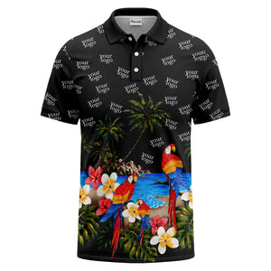 parrot palm plumeria beach watercolor polo shirt