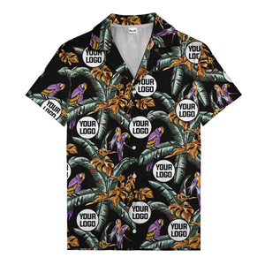 photorealistic parrots & palm leaves navy hawaiian shirt for men